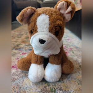 Brown and White Plush Bulldog Toy Dog Cuddly Soft Pet